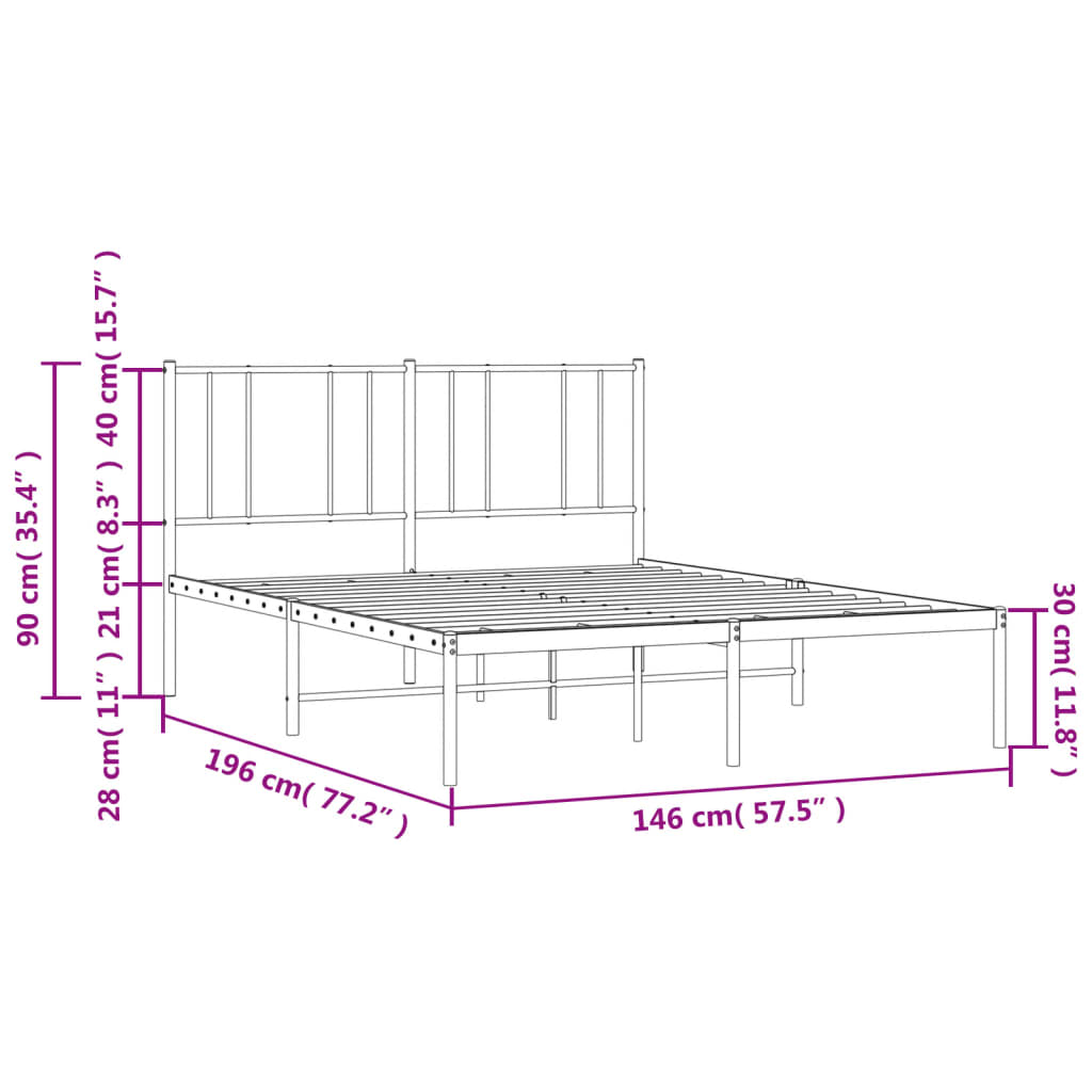 Bettgestell Bettrahmen Einzelbett Bett mit Kopfteil Stahl Schwarz 140x190cm