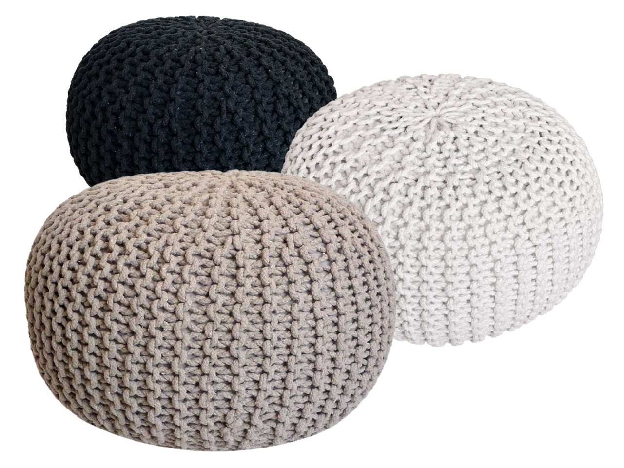 Pouf Set 3 Stück Ø 55 cm Bodenkissen Strickhocker Sitzhocker Sitzkissen Hocker nachhaltig Grobstrick Pouf Set 3 Stück Ø 55 cm Bodenkissen Strickhocker Sitzhocker Sitzkissen Hocker nachhaltig Grobstrick