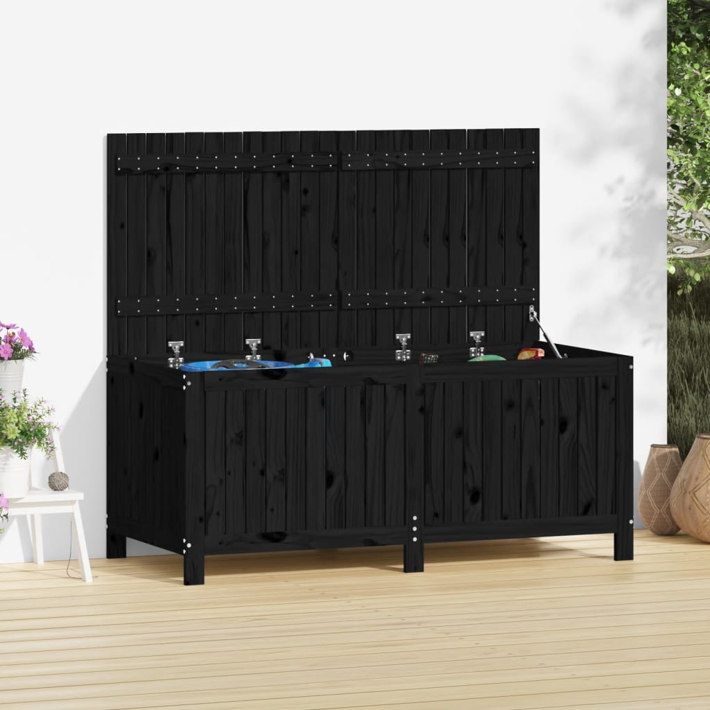 Aufbewahrungsbox Holztruhe Gartentruhe Aufbewahrung Outdoor Schwarz 147x68x64 cm Massivholz Kiefer