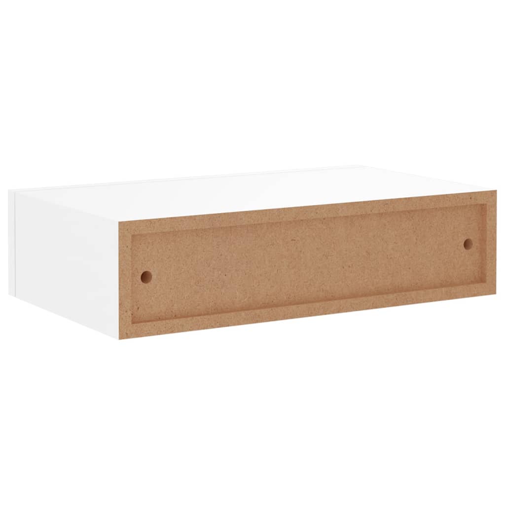 Hängeregal mit Schublade Weiß 40x23,5x10 cm MDF Metall Nachttisch 10 kg