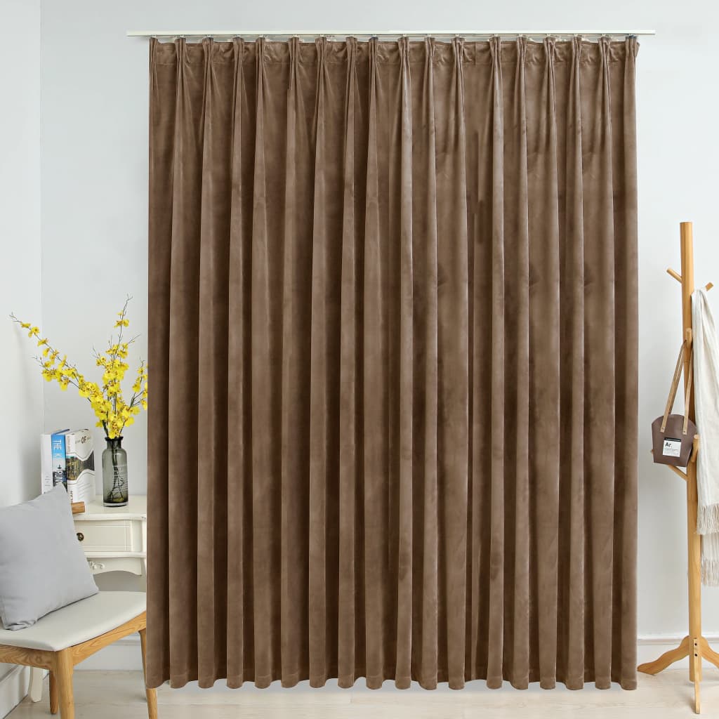 Verdunkelungsvorhang Beige Samt 290x245 cm mit Haken für stilvolle Raumausstattung