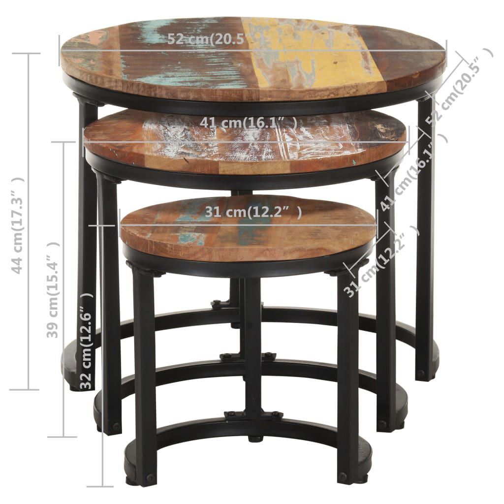 Beistelltische 3er Set aus massivem Altholz rustikal modern für Wohnzimmer