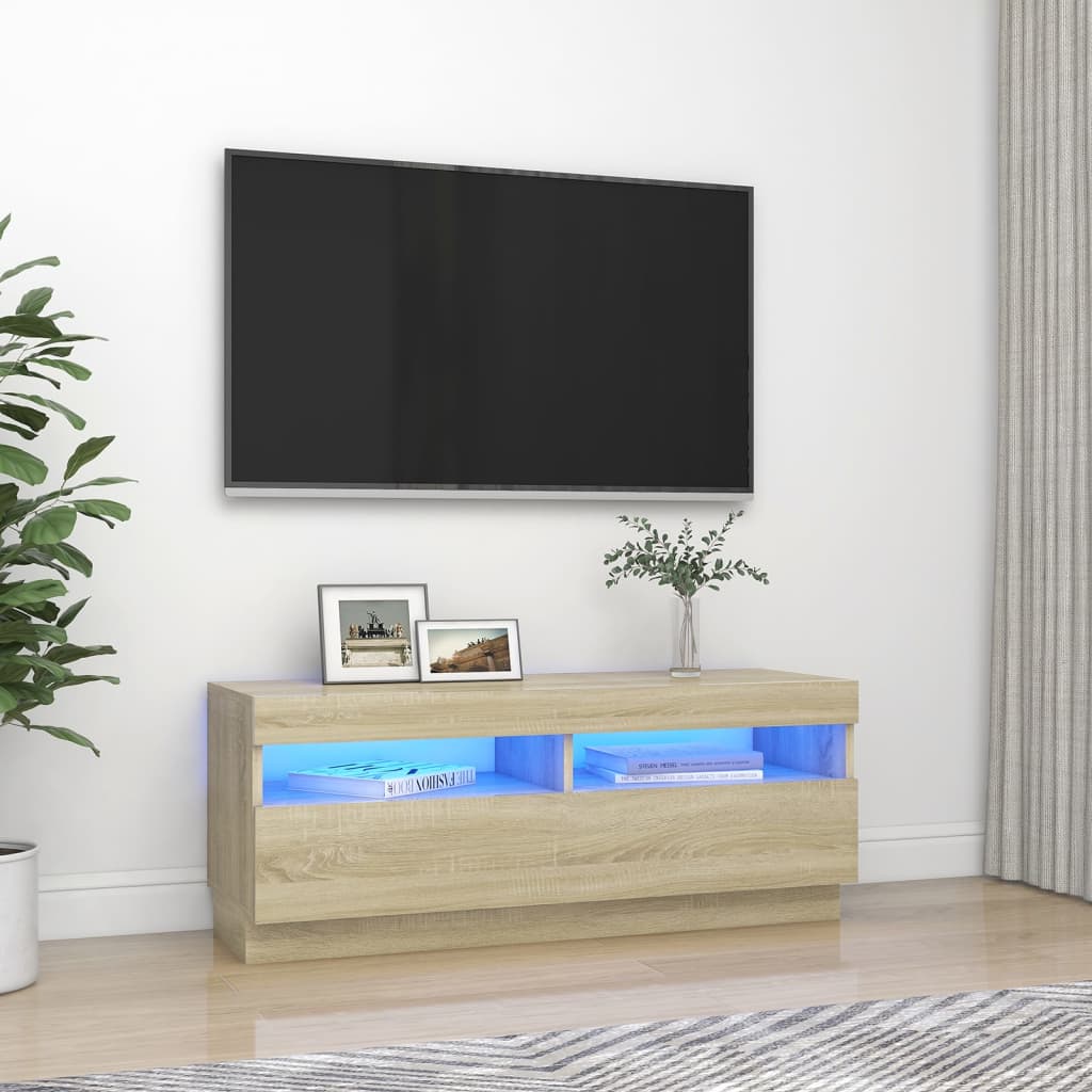 TV Schrank Sonoma Eiche 100x35x40 cm LED Beleuchtung Holz Modern