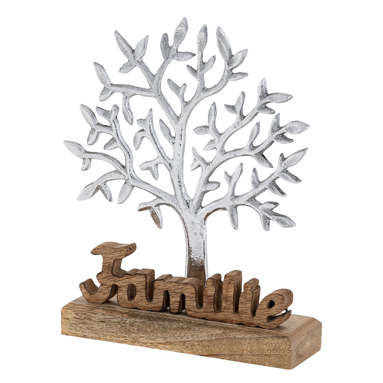 Dekofigur Lebensbaum mit Schriftzug Familie Holzfigur 20x27cm Masterbox 8-teilig Aluminium