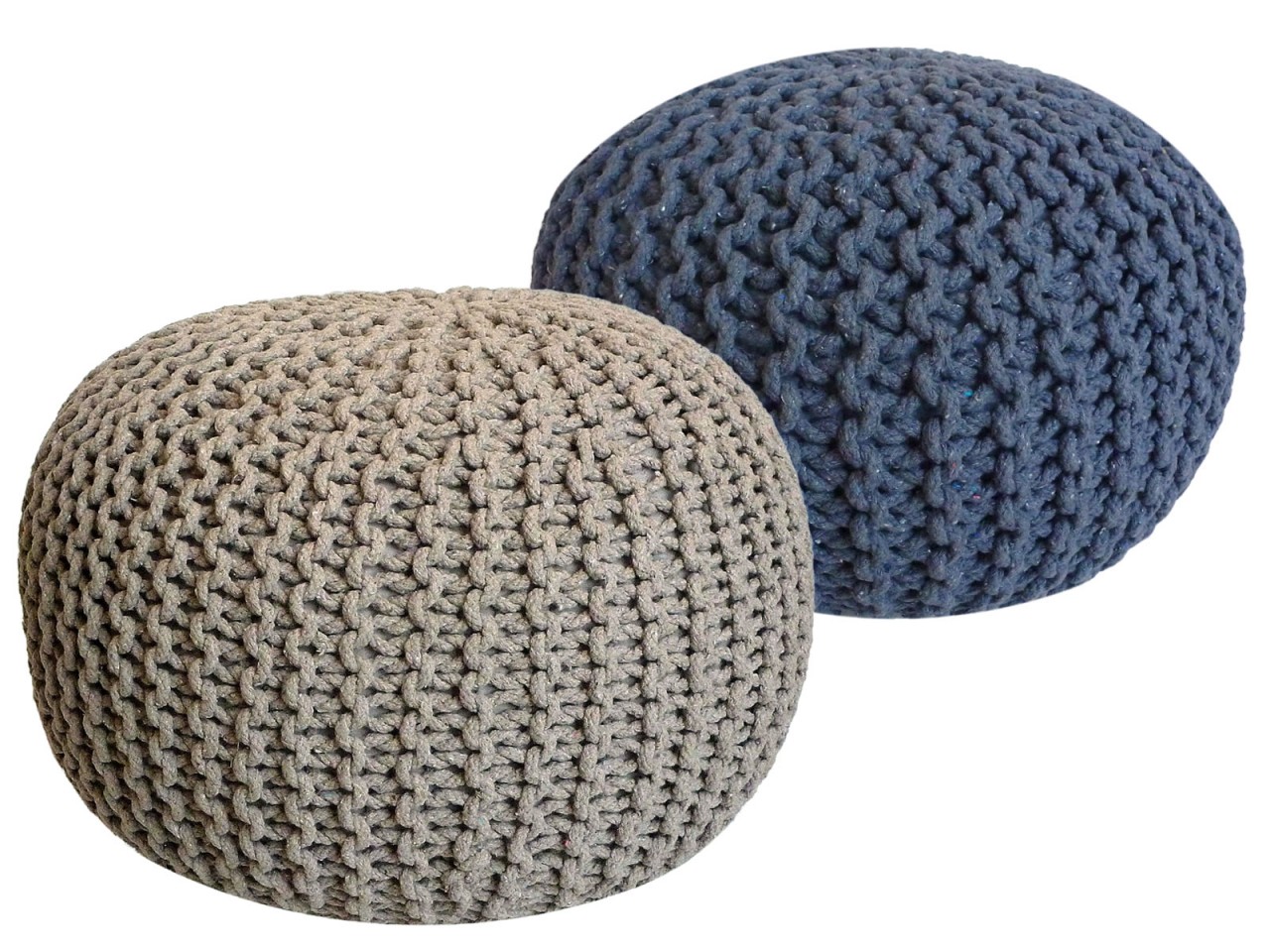 Sitzhocker Pouf SET 2 Stück Ø 55 cm H 37 cm Strickhocker Bodenkissen Grobstrick-Optik nachhaltig