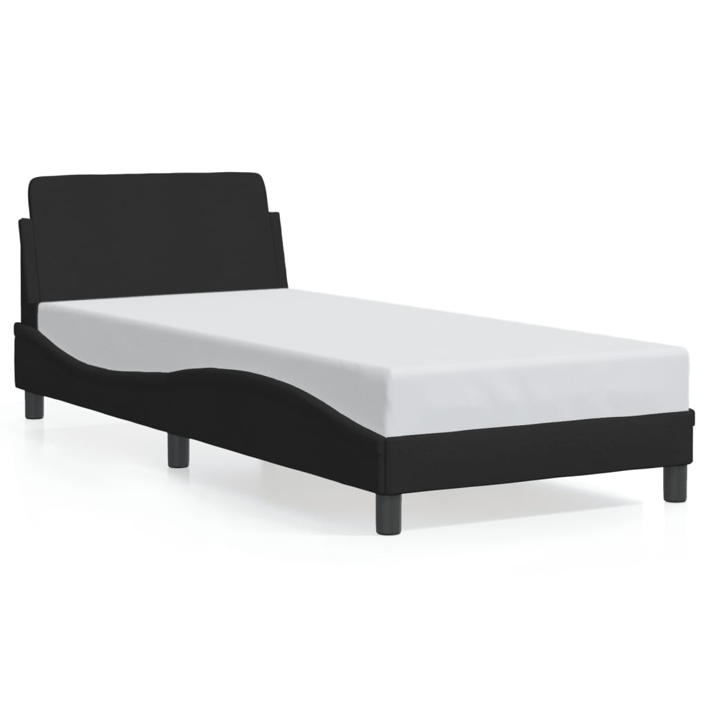 Bettgestell Schwarz 90x190 cm mit Kopfteil mehr Komfort Zeitloses Stoffdesign Bettgestell Schwarz 90x190 cm mit Kopfteil mehr Komfort Zeitloses Stoffdesign