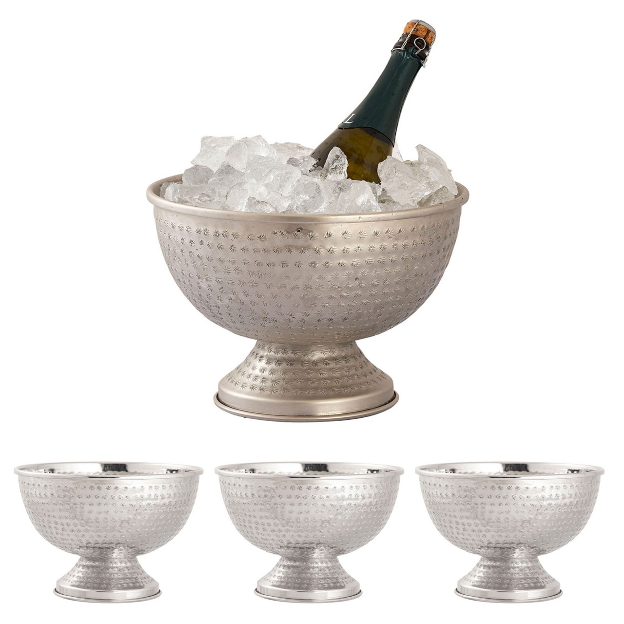 Flaschenkühler Weinkühler 4-teilig Metall ø 29 cm Sektkühler rund silber gold Eiskühler Champagner