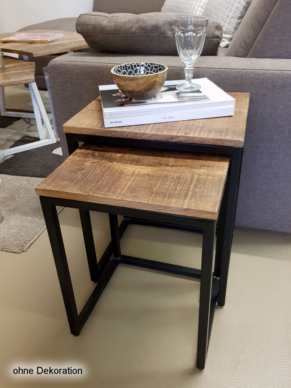 Beistelltisch Holz Satztisch Set 2 Stück Wohnzimmer Tisch Couchtisch Dallas Metall Gestell Beistelltisch Holz Satztisch Set 2 Stück Wohnzimmer Tisch Couchtisch Dallas Metall Gestell
