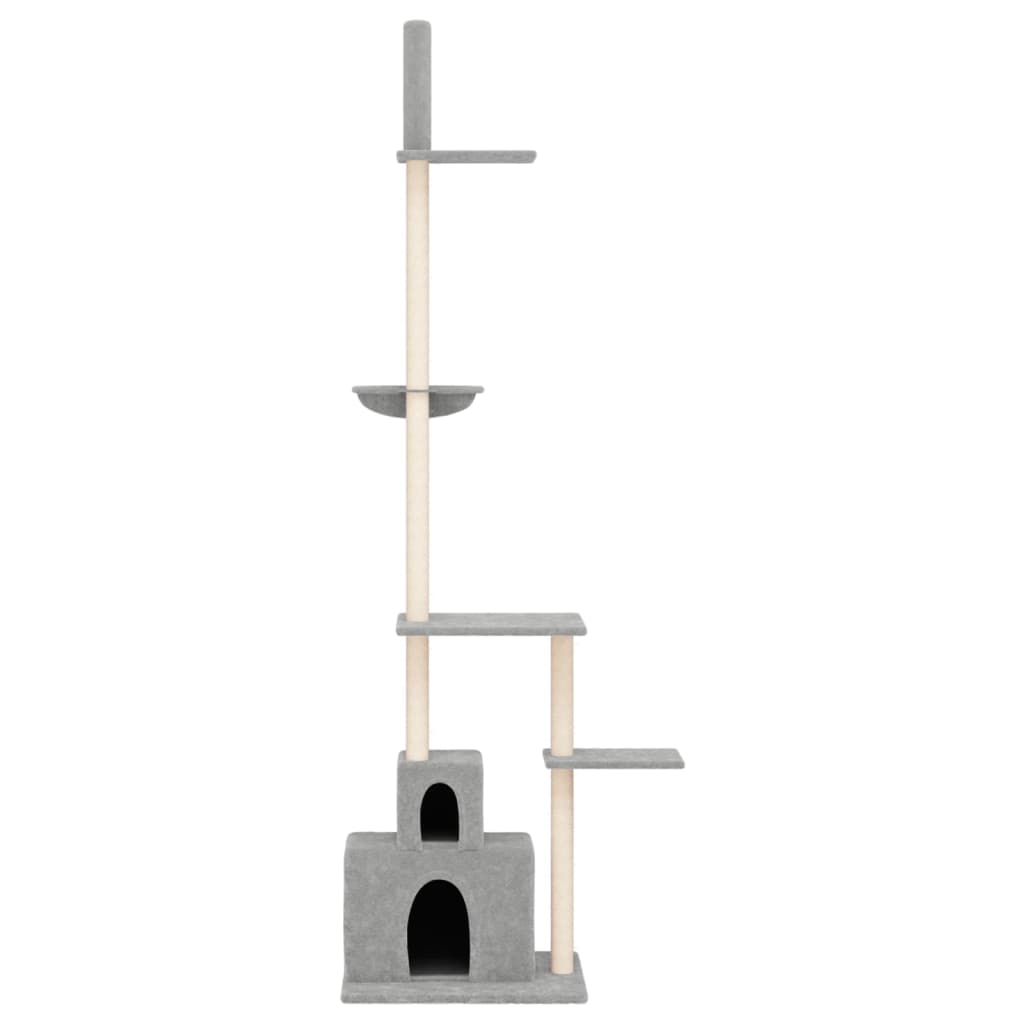 Katzenkratzbaum Höhenverstellbarer mit 2 Höhlen und Liegemulde 86x47,5x250,5-276,5 cm Hellgrau