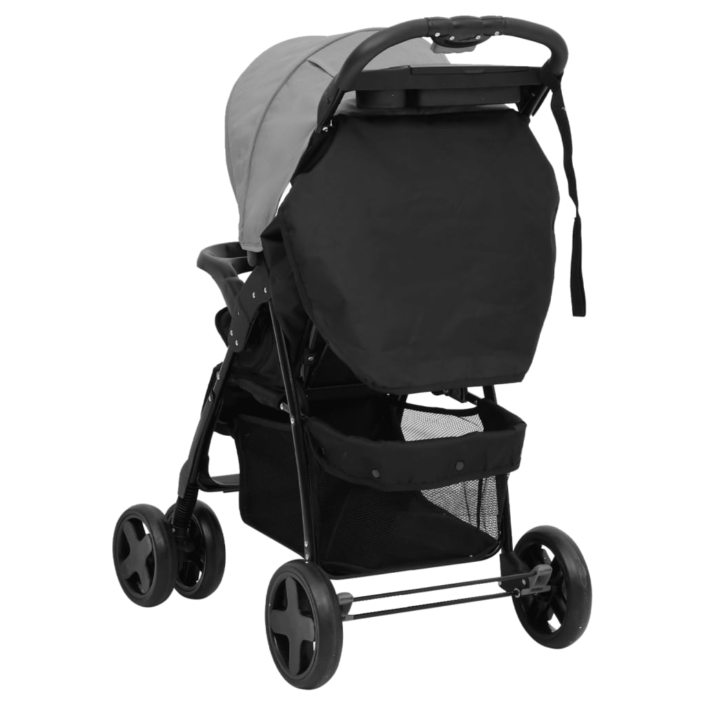 Kinderwagen 2in1 Hellgrau Schwarz Stahl Leinen verstellbar 78,5x49x102 cm