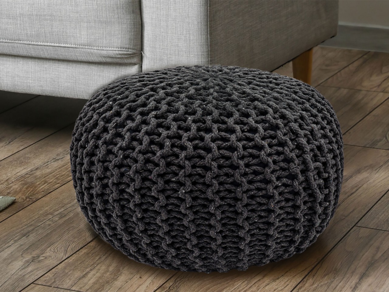 Pouf Ø 55 H 37 H 37 Strickhocker Sitzpouf Bodenkissen nachhaltig