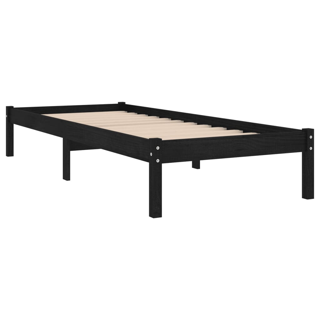 Bettgestell Schwarz 90x200 cm Massivholz Kiefer robust Einzelbett modern