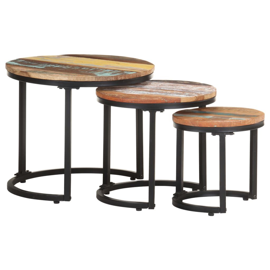 Beistelltische 3er Set aus massivem Altholz rustikal modern für Wohnzimmer
