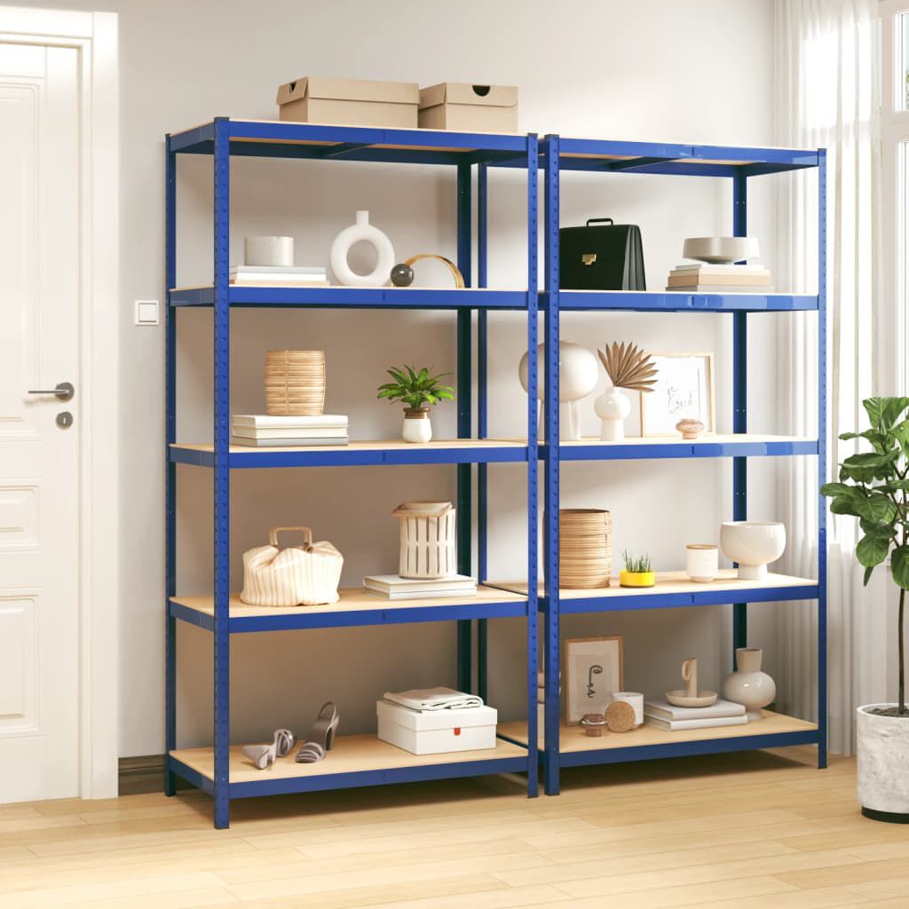 Regalset Regalsystem Blau 2 Stück mit 5 Böden aus Stahl und Holzwerkstoff stabil Regalset Regalsystem Blau 2 Stück mit 5 Böden aus Stahl und Holzwerkstoff stabil
