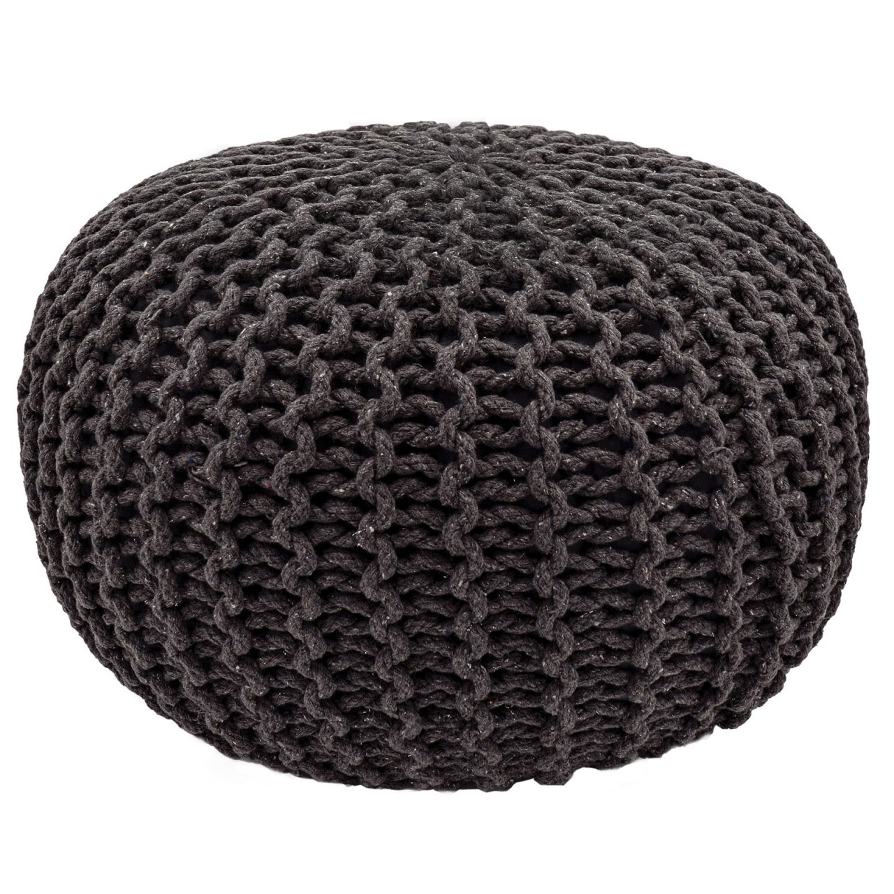 Sitzhocker Pouf SET 2 Stück Ø 55 cm H 37 cm Strickhocker Bodenkissen Grobstrick-Optik nachhaltig