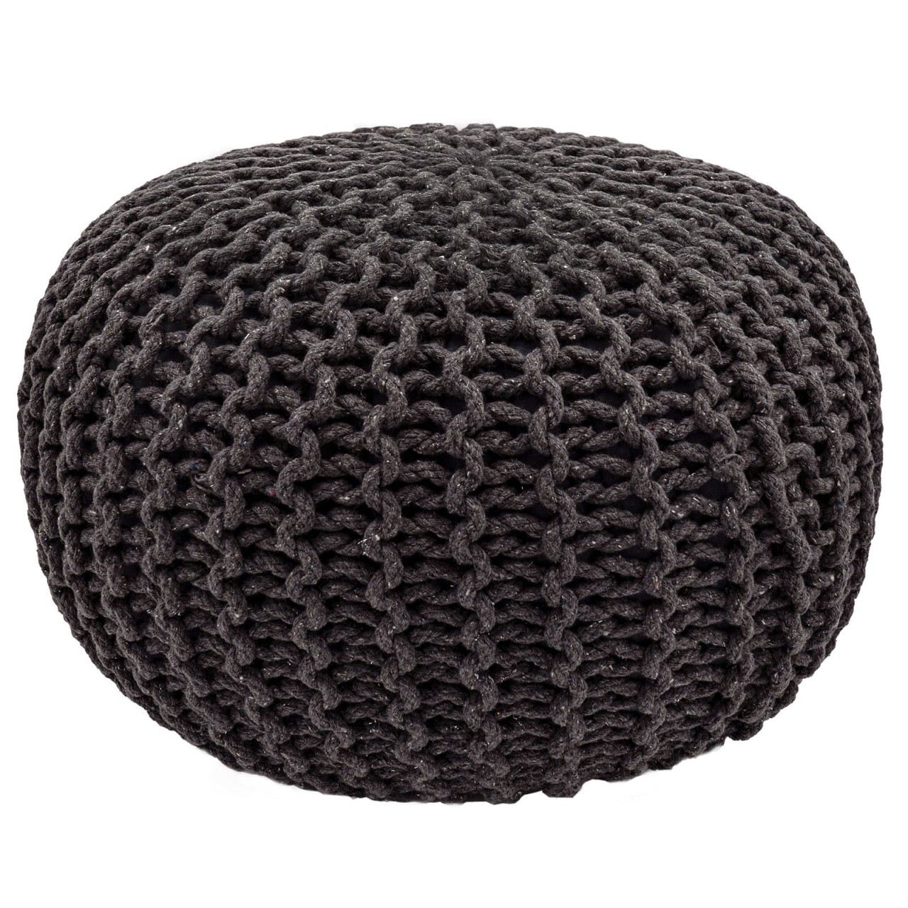 Sitzhocker Pouf SET 2 Stück Ø 55 cm H 37 cm Strickhocker Bodenkissen Grobstrick-Optik nachhaltig Sitzhocker Pouf SET 2 Stück Ø 55 cm H 37 cm Strickhocker Bodenkissen Grobstrick-Optik nachhaltig