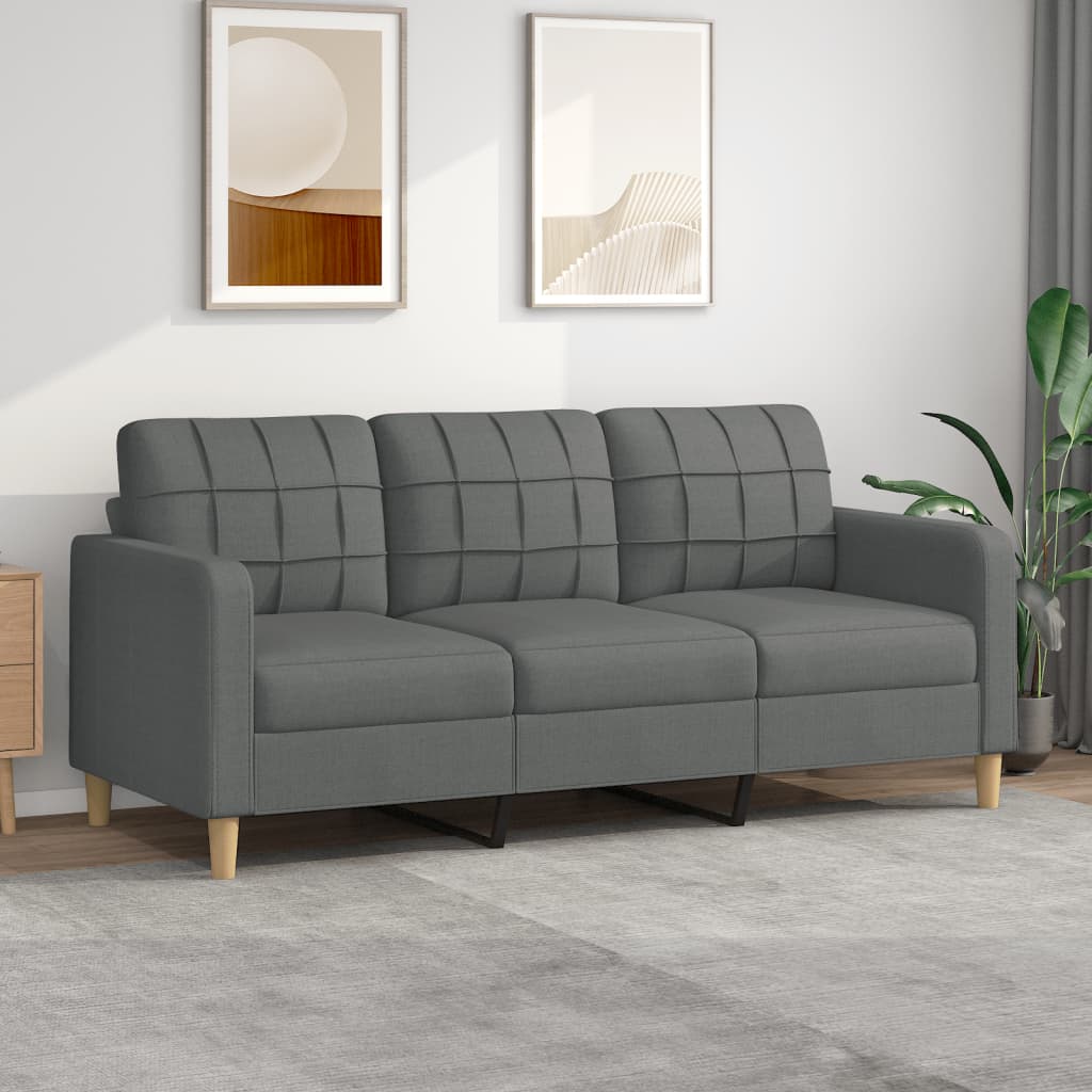 3 Sitzer Sofa Dunkelgrau 180 cm Stoff modern bequem Wohnzimmer Couch Polster