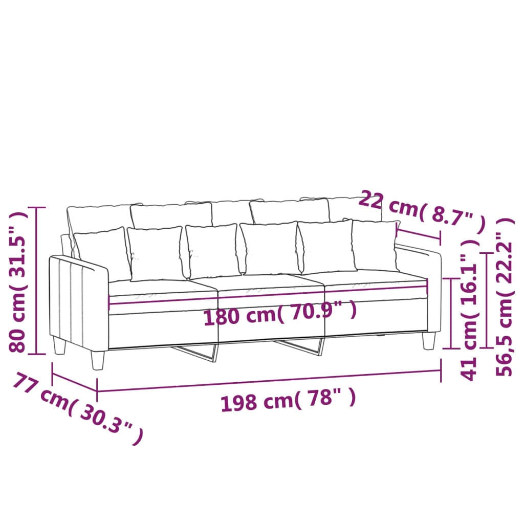 3-Sitzer Sofa Dunkelgrau Stoff 180 cm Couch Wohnzimmer