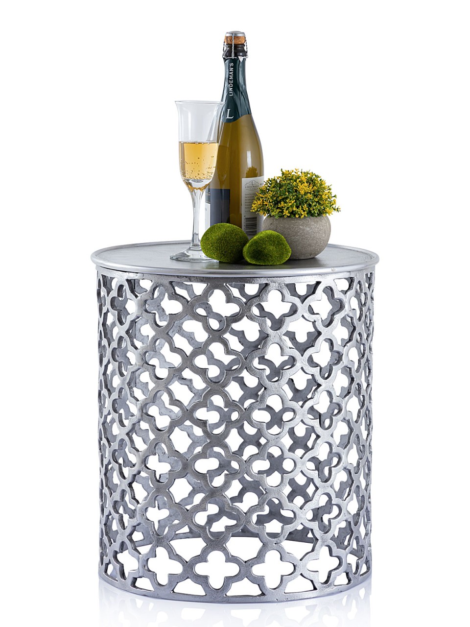 Dekotisch Metall Beistelltisch ø 40 x 45 cm rund Kairo silber o. gold Aluminium Orientalisch Dekotisch Metall Beistelltisch ø 40 x 45 cm rund Kairo silber o. gold Aluminium Orientalisch