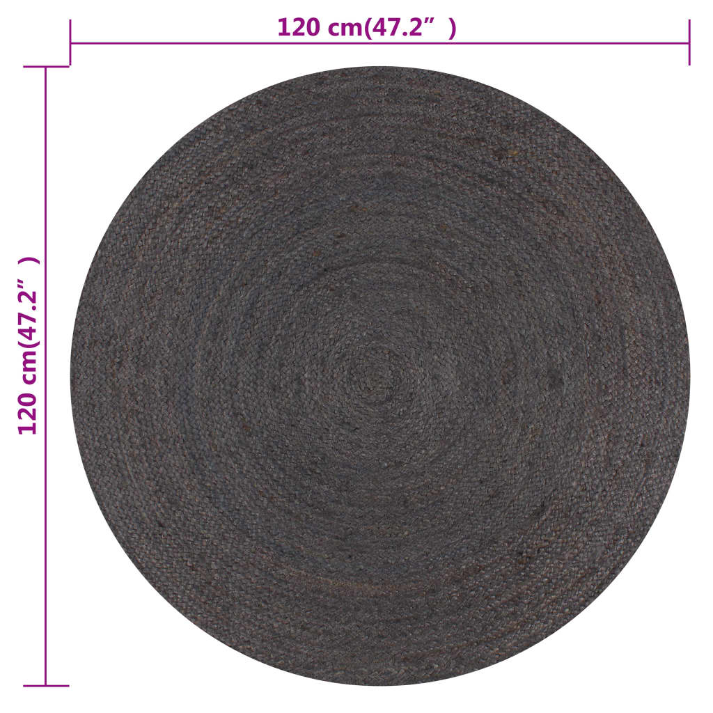 Geflochtener Juteteppich Dunkelgrau Handgefertigt Rund 120cm