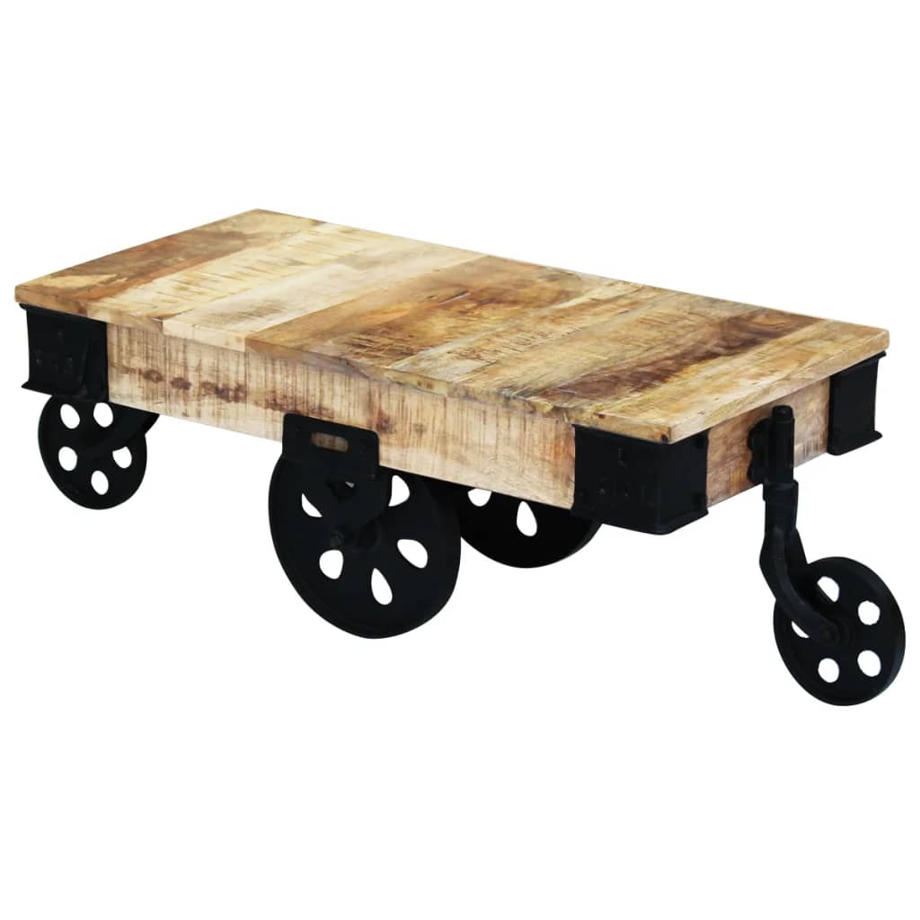 Holz-Couchtisch mit Rollen Massives Mangoholz robustes Design Stabil einzigartig Holz-Couchtisch mit Rollen Massives Mangoholz robustes Design Stabil einzigartig