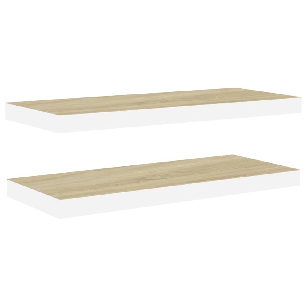 Schwebende Wandregale Eiche Weiß 80x23,5x3,8 cm MDF 2er-Set