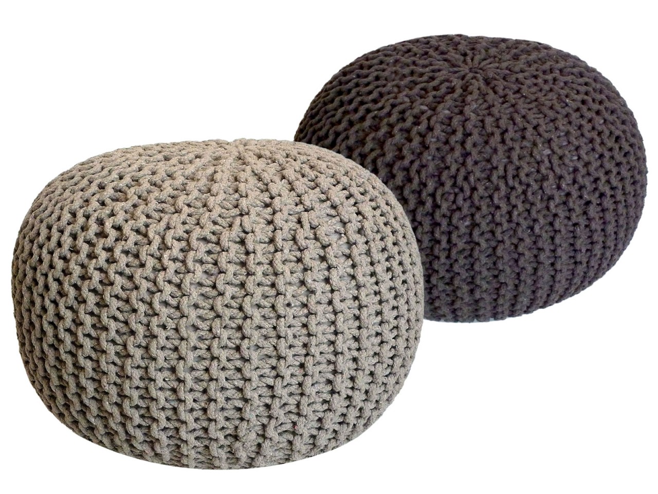 Sitzhocker Pouf SET 2 Stück Ø 55 cm H 37 cm Strickhocker Bodenkissen Grobstrick-Optik nachhaltig