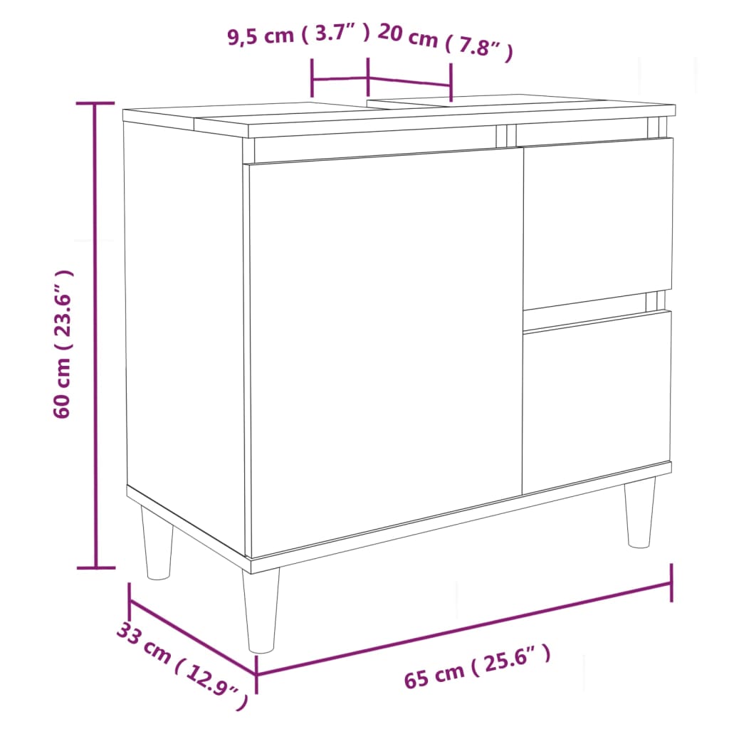 Badezimmerschrank Grau Sonoma 65 x 33 x 60 cm Holzwerkstoff