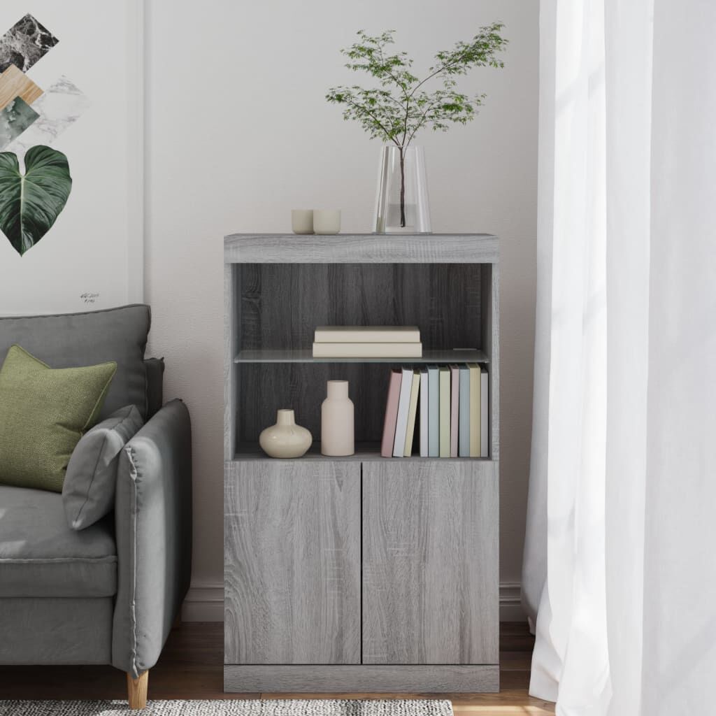 Sideboard Grau Sonoma 60x37x100 cm mit LED Beleuchtung modern gestaltet Sideboard Grau Sonoma 60x37x100 cm mit LED Beleuchtung modern gestaltet