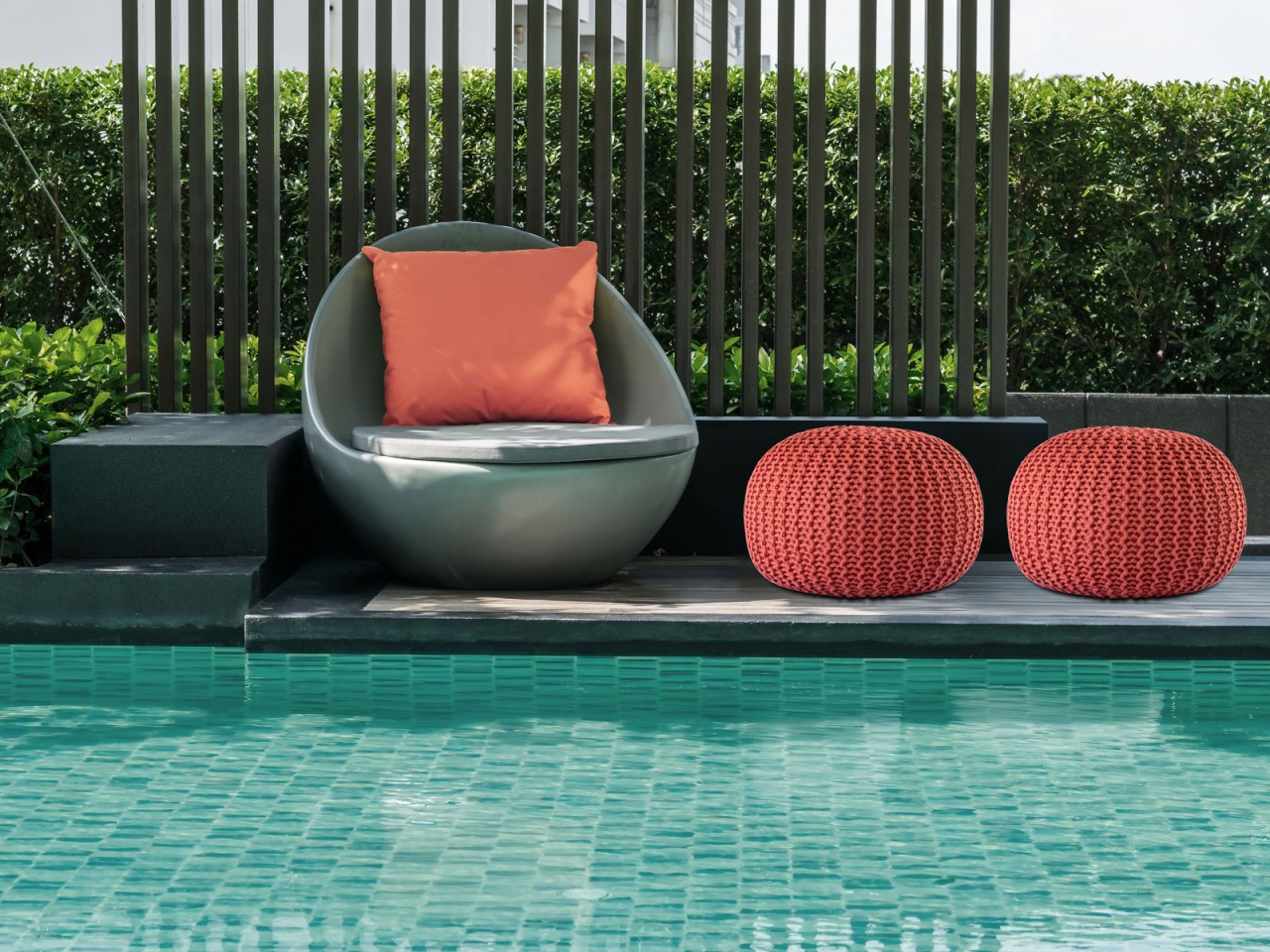 Pouf PREMIUM ø45cm Sitzhocker Strickpouf Innen Terrasse Pool Garten nachhaltig