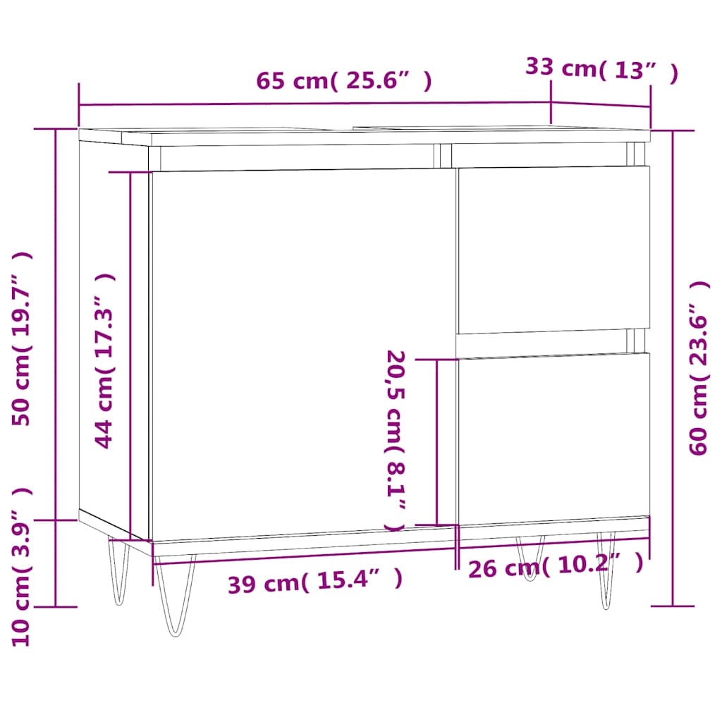 Badschrank Schrank Badezimmerschrank Badmöbel Hochglanz Weiß 65x33x60cm 