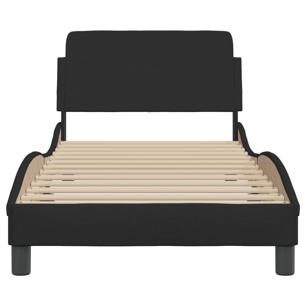 Bettgestell Schwarz 90x190 cm mit Kopfteil mehr Komfort Zeitloses Stoffdesign Bettgestell Schwarz 90x190 cm mit Kopfteil mehr Komfort Zeitloses Stoffdesign