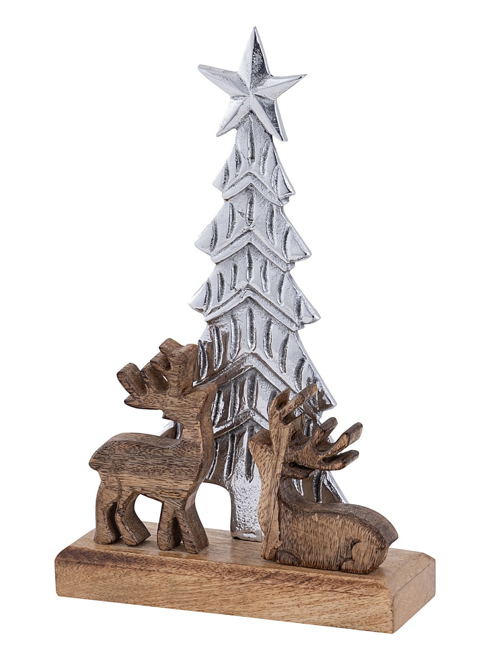 Dekofigur Weihnachtsbaum mit Hirschen 20x31cm Masterbox 8-teilig Weihnachtsdeko Aluminium