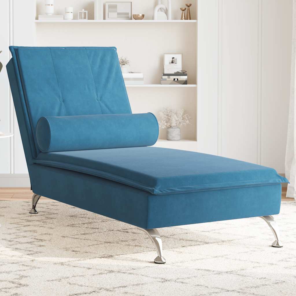 Massage Chaiselongue mit Nackenrolle Blau Samt Komfort und Entspannung Massage Chaiselongue mit Nackenrolle Blau Samt Komfort und Entspannung