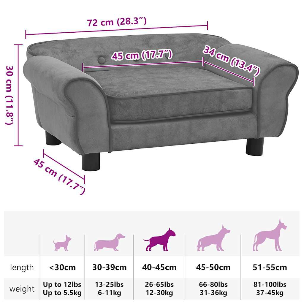Hundesofa Dunkelgrau 72x45x30 cm weich gepolstert mit Plüschbezug pflegeleicht Hundesofa Dunkelgrau 72x45x30 cm weich gepolstert mit Plüschbezug pflegeleicht