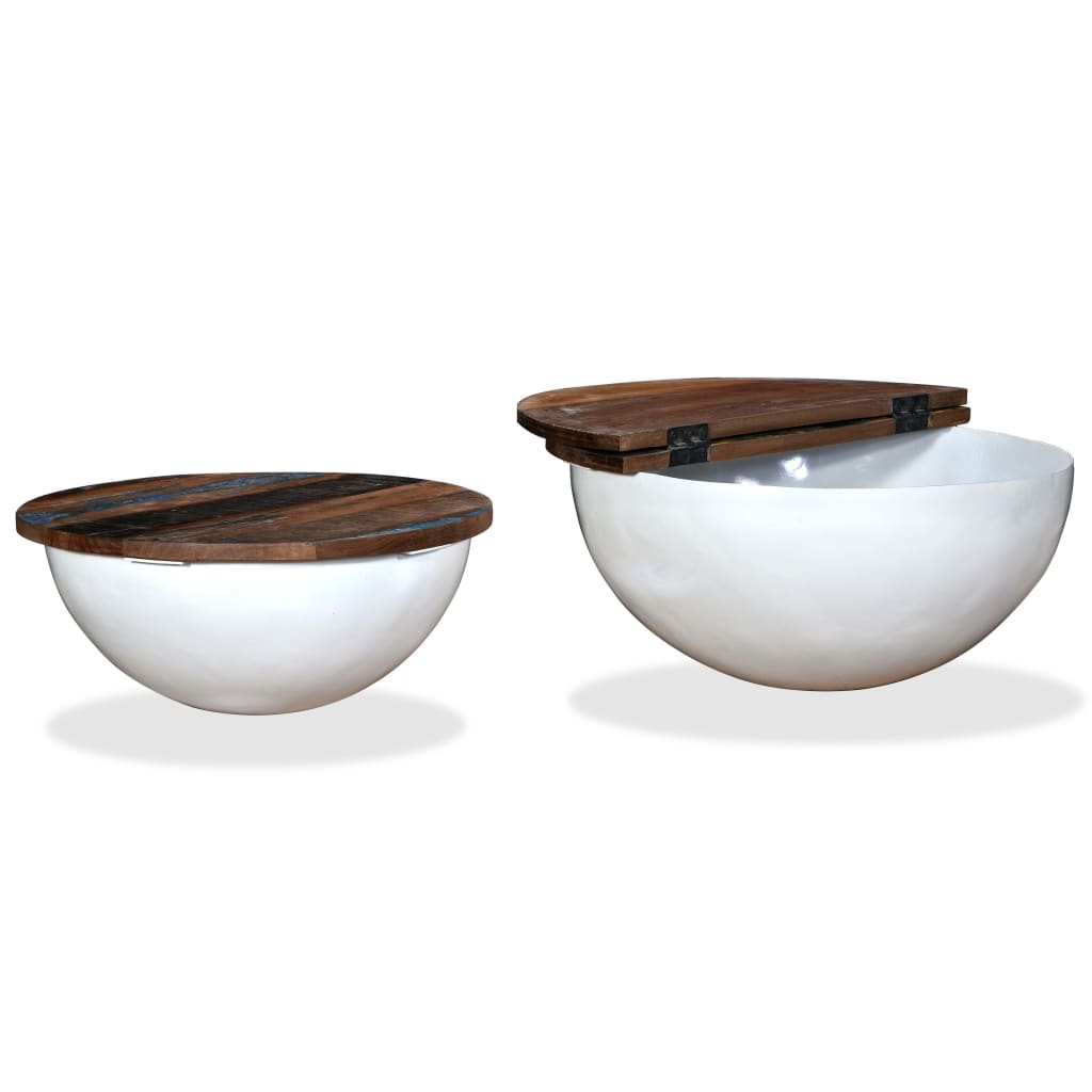 Couchtisch-Set 2-tlg. Weiß – Massives Altholz in Schalenform Stabil modern Couchtisch-Set 2-tlg. Weiß – Massives Altholz in Schalenform Stabil modern