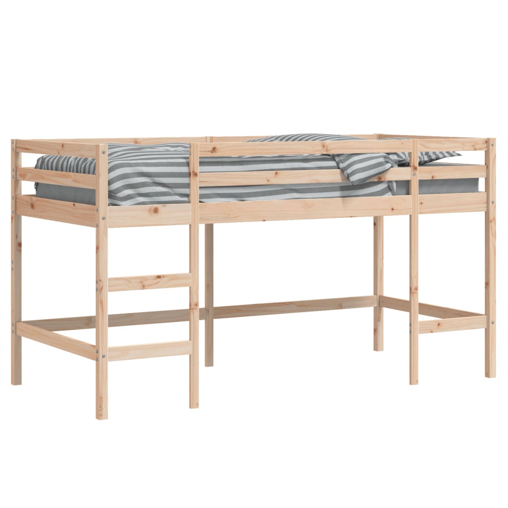 Kinderhochbett mit Leiter Weiß 90x190 cm Massivholz Kiefer robust modern Spielbett