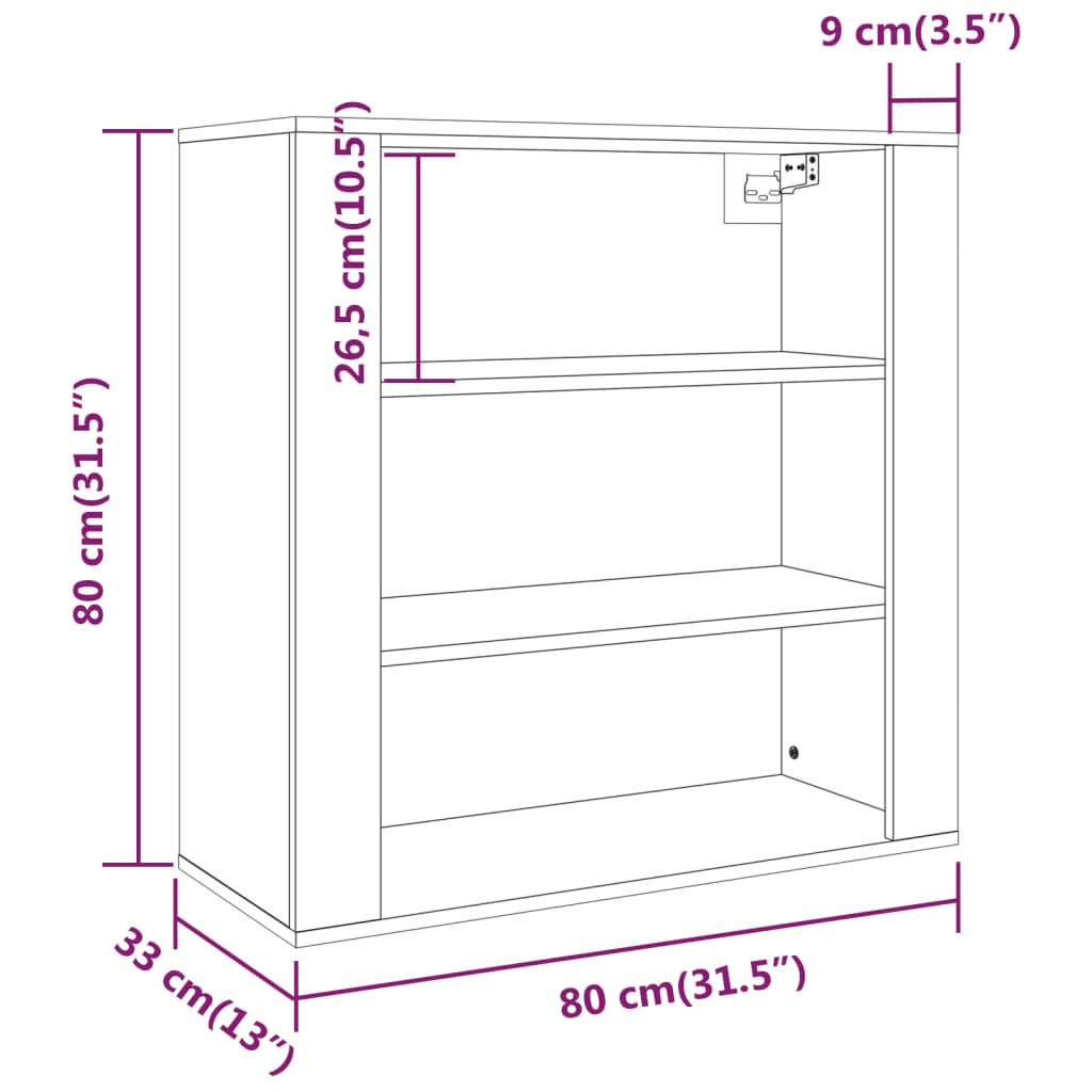 Wandschrank Hängeschrank Wandregal Grau Sonoma 80 x 33 x 80 cm Stauraumschrank