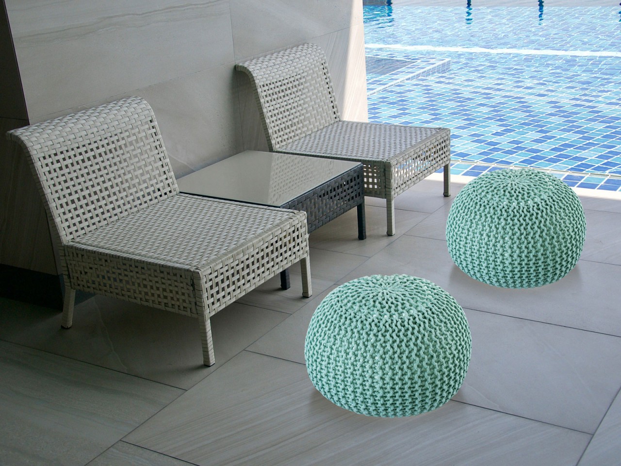 Pouf PREMIUM ø45cm Sitzhocker Strickpouf Innen Terrasse Pool Garten nachhaltig Pouf PREMIUM ø45cm Sitzhocker Strickpouf Innen Terrasse Pool Garten nachhaltig