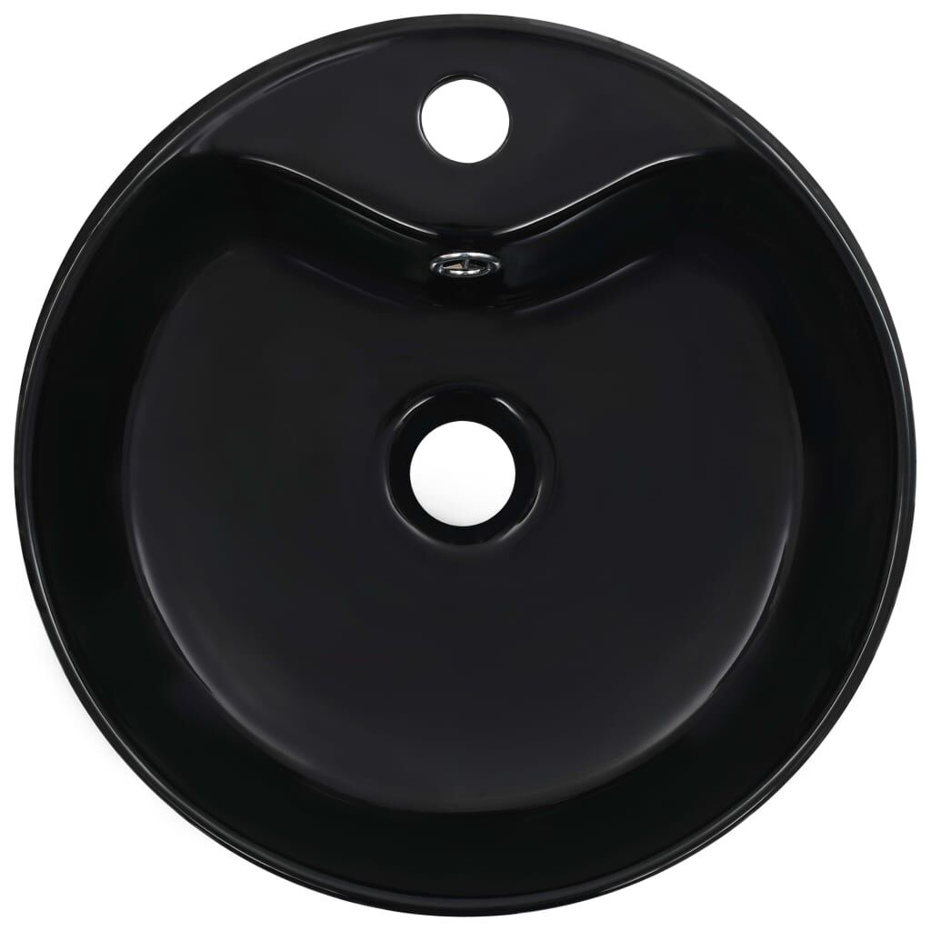 Waschbecken 36 x 13 cm mit Überlauf Schwarze Keramik zeitlos elegant Badezimmer