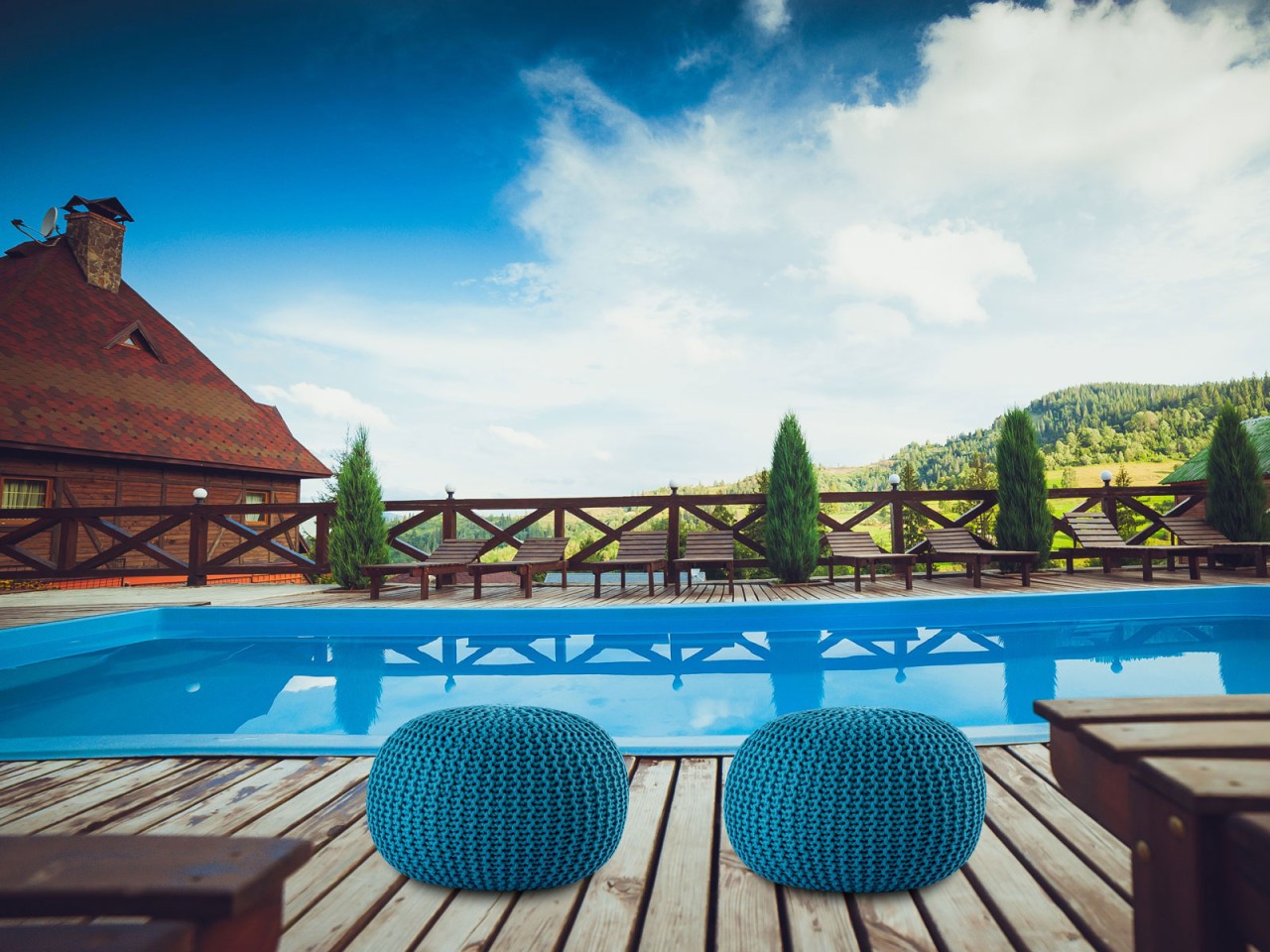 Pouf PREMIUM ø45cm Sitzhocker Strickpouf Innen Terrasse Pool Garten nachhaltig Pouf PREMIUM ø45cm Sitzhocker Strickpouf Innen Terrasse Pool Garten nachhaltig