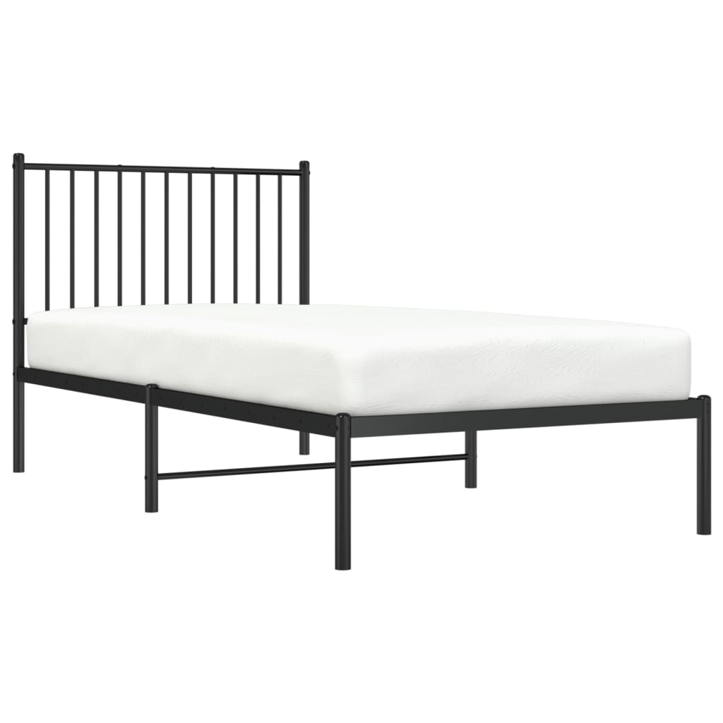 Bettgestell Bettrahmen Einzelbett Gästebett Metall mit Kopfteil Schwarz 90x190cm