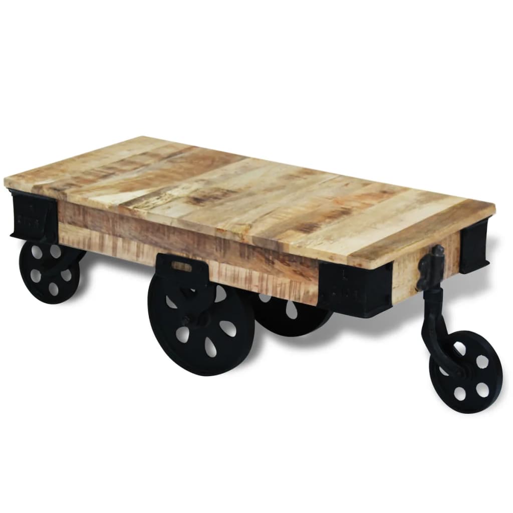 Holz-Couchtisch mit Rollen Massives Mangoholz robustes Design Stabil einzigartig Holz-Couchtisch mit Rollen Massives Mangoholz robustes Design Stabil einzigartig