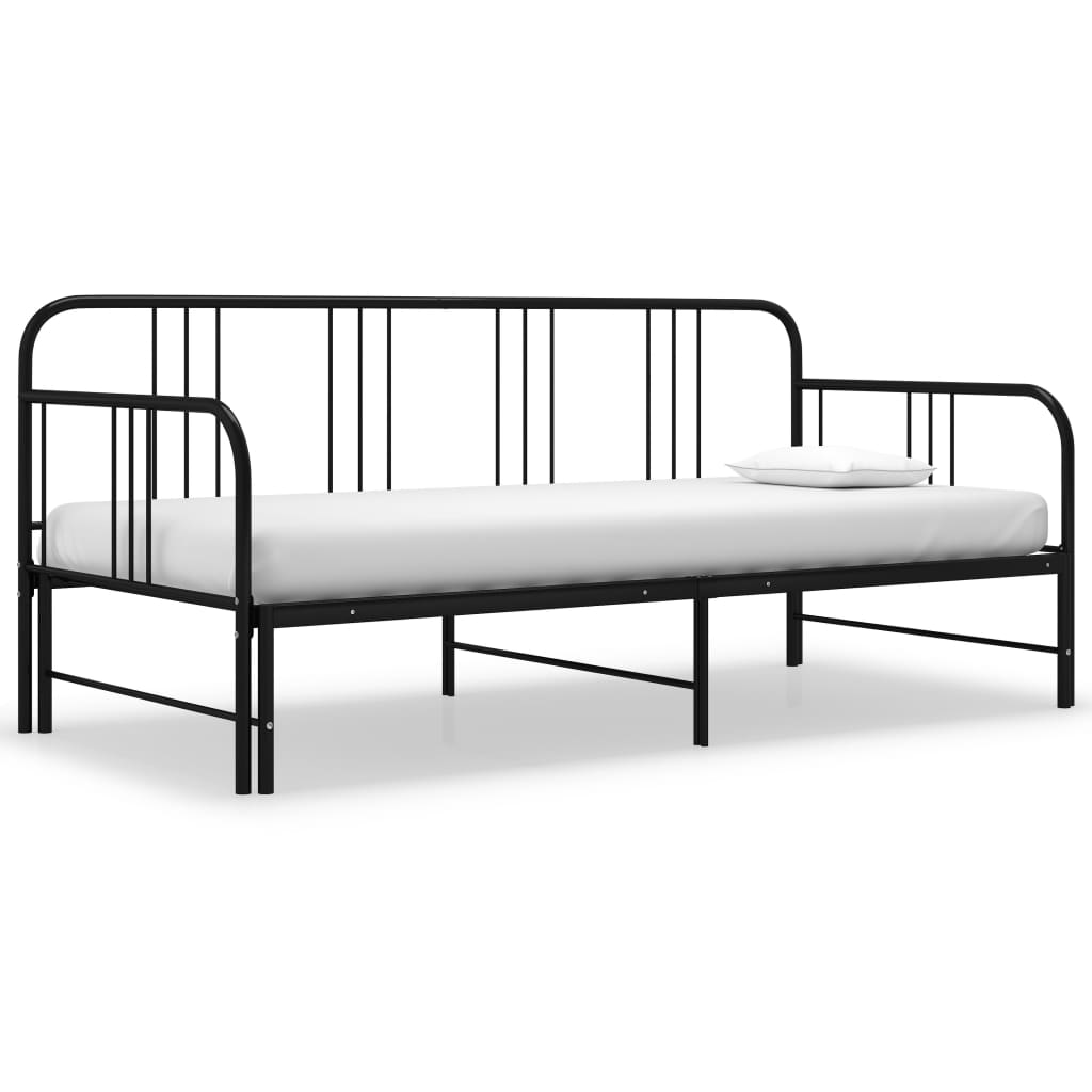 Ausziehbares Tagesbett Bett 90x200 cm Schwarzes Metallgestell Platzsparend