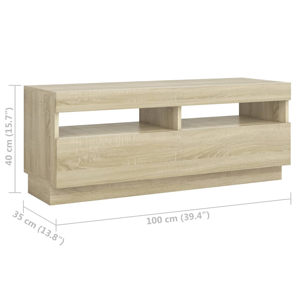 TV Schrank Sonoma Eiche 100x35x40 cm LED Beleuchtung Holz Modern