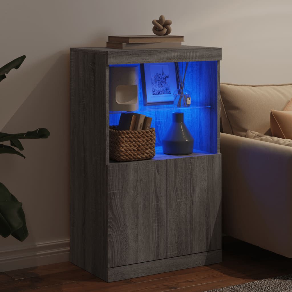 Sideboard Grau Sonoma 60x37x100 cm mit LED Beleuchtung modern gestaltet Sideboard Grau Sonoma 60x37x100 cm mit LED Beleuchtung modern gestaltet