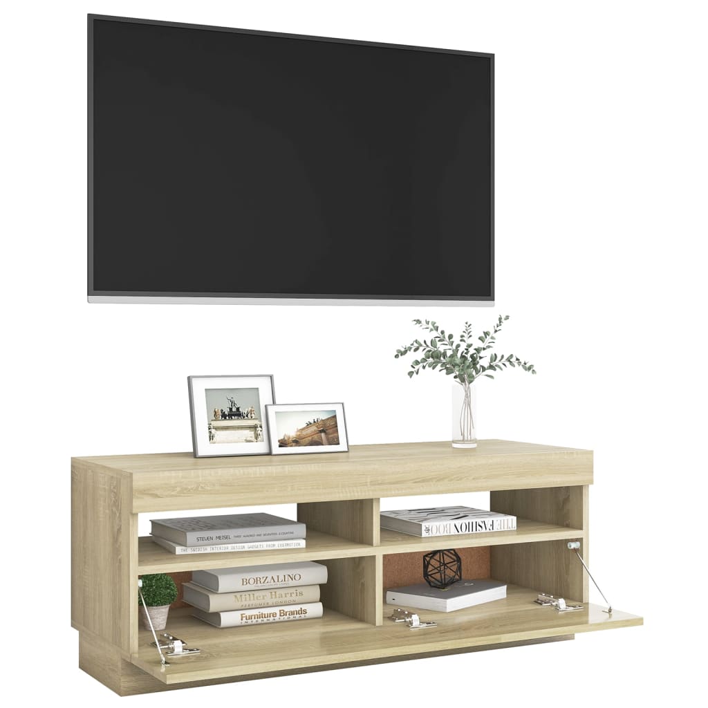 TV Schrank Sonoma Eiche 100x35x40 cm LED Beleuchtung Holz Modern