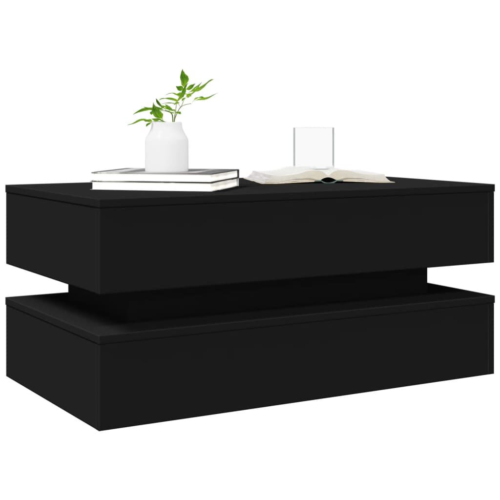 Couchtisch Wohnzimmertisch Schwarz 90x50x40 cm mit LED Beleuchtung modern Couchtisch Wohnzimmertisch Schwarz 90x50x40 cm mit LED Beleuchtung modern
