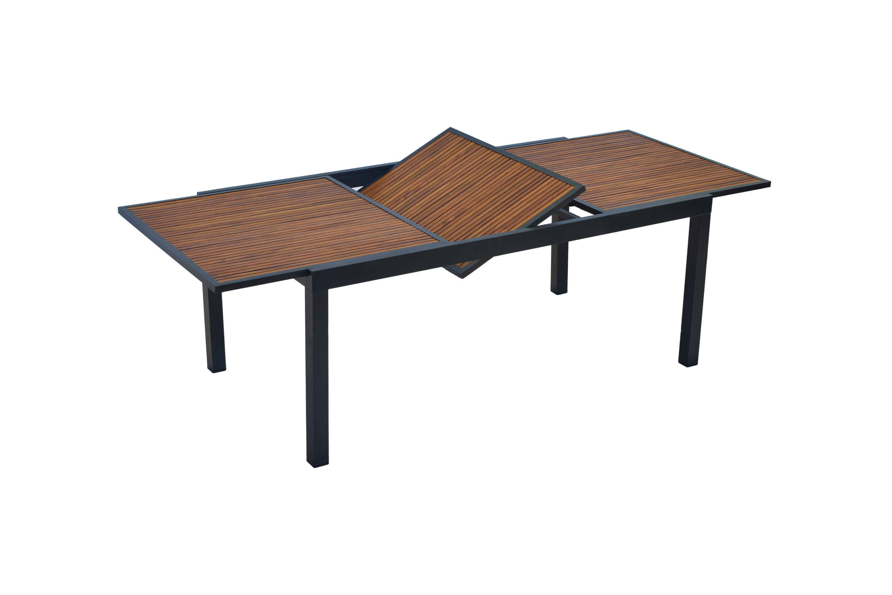 Merxx Paxos Gartenmöbel Set für 8 Personen 9 teilig aus Aluminium mit Textilbespannung und FSC Akazienholz mit Ausziehtisch 180 bis 240 cm und 8 gepolsterten Stapelsesseln in Graphit Grau