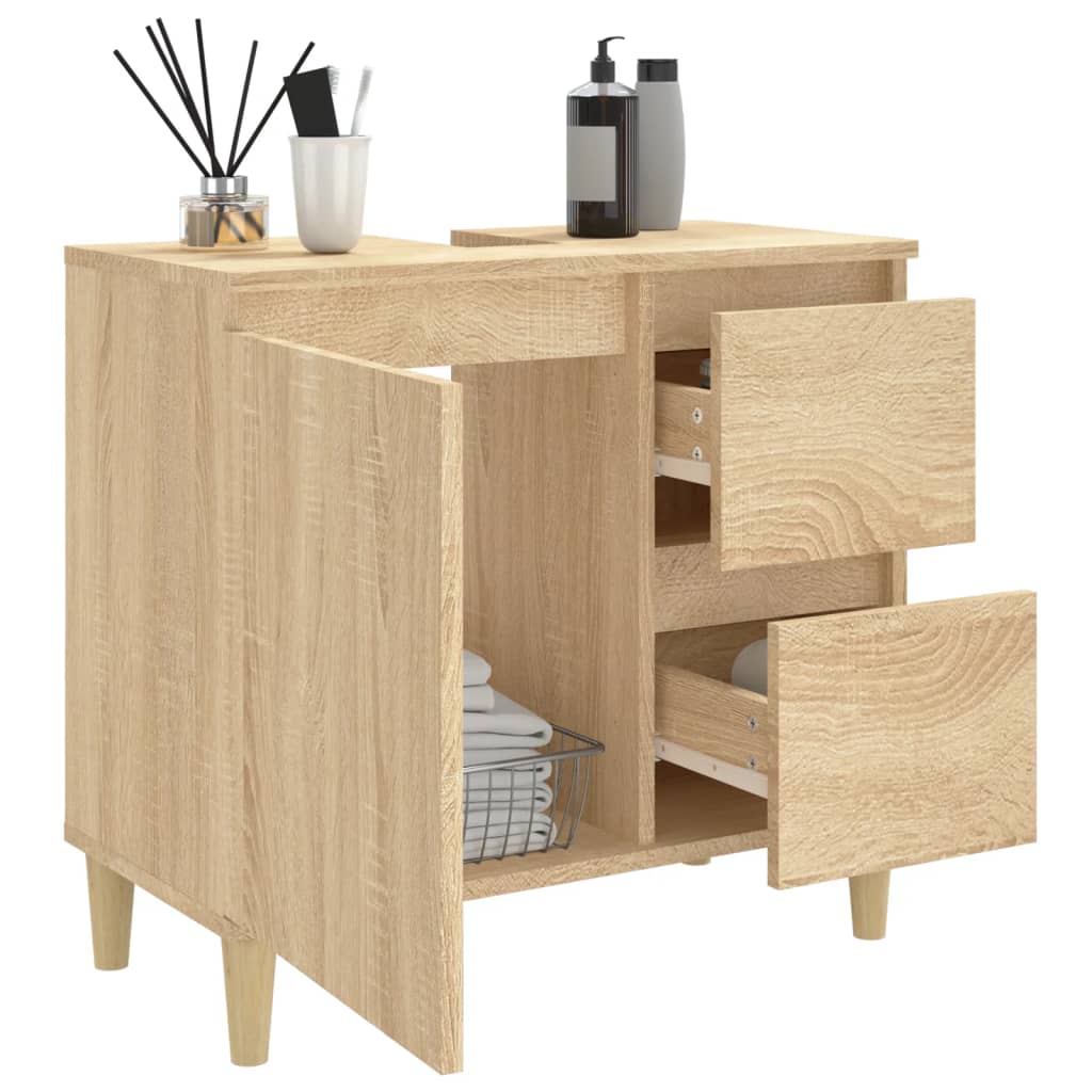 Badezimmerschrank Badschrank Aufbewahrungsschrank Waschtischunterschrank Eichenoptik 65 x 33 x 60 cm Holzwerkstoff vidaXL